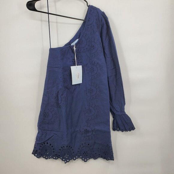 Hill House Mila Dress One Shoulder Eyelet Crochet Mini Linen Womens Small NWT - Picture 3 of 15
